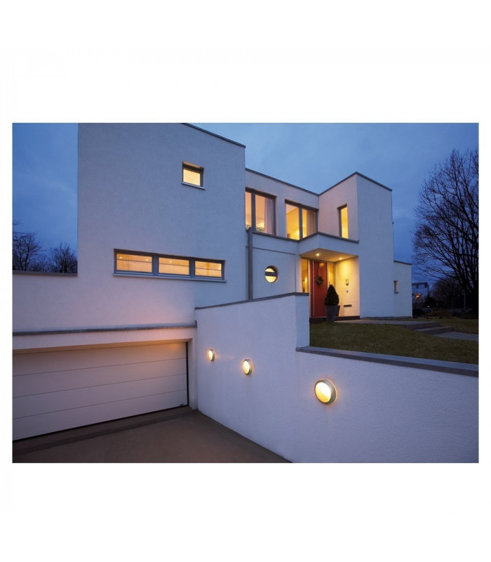 Outdoor Wall And Ceiling Bulkhead, Round, Silver-Grey, E14, Frosted Glass, IP44