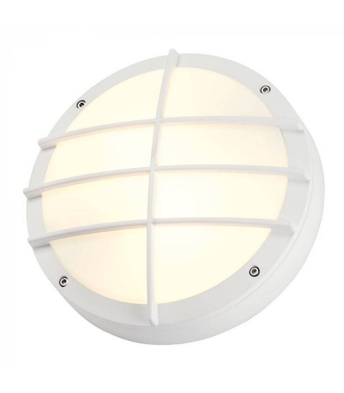 Outdoor Wall And Ceiling Bulkhead, Round, White, E27, Pc Cover, IP44