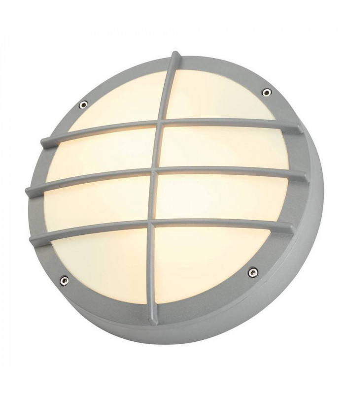 Outdoor Wall And Ceiling Bulkhead, Round, Silver-Grey, E27, Pc Cover, IP44