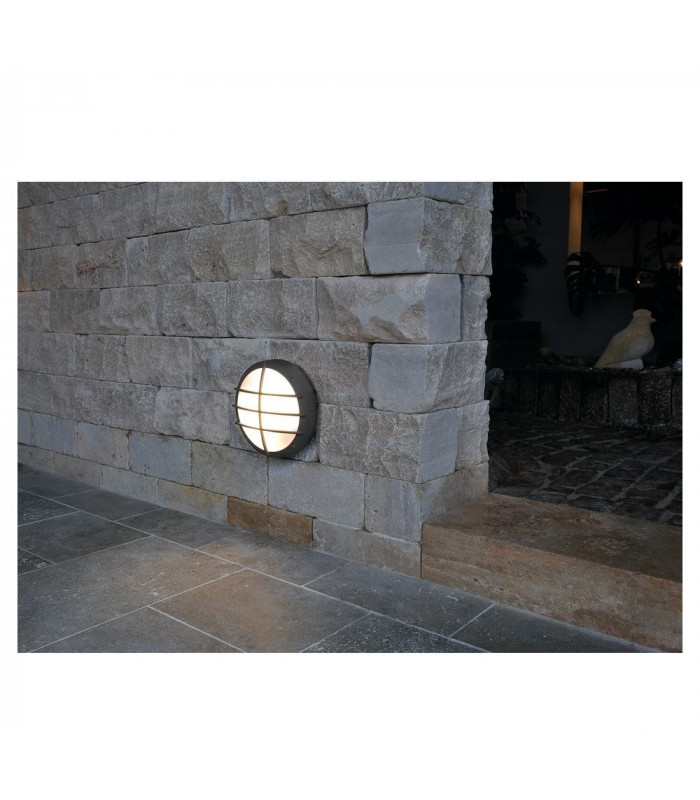 Outdoor Wall And Ceiling Bulkhead, Round, Anthracite, E27, Pc Cover, IP44