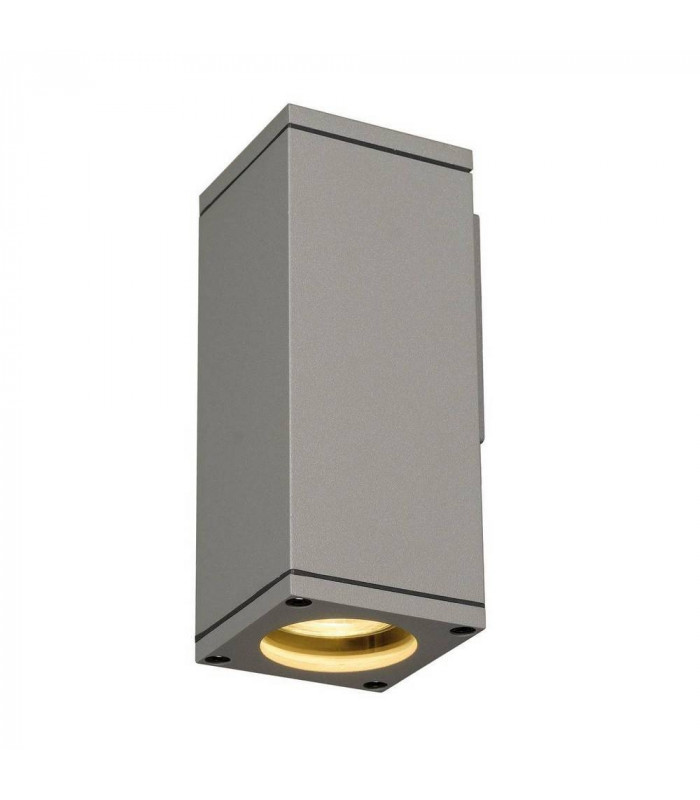 1 Light Square Flush Box Wall Light, Silver-Grey, Gu10, IP44
