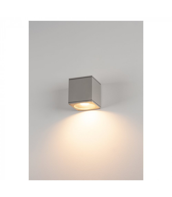 1 Light Outdoor Square Flush Box Wall Light, Silver-Grey, Es111, IP44, GU10