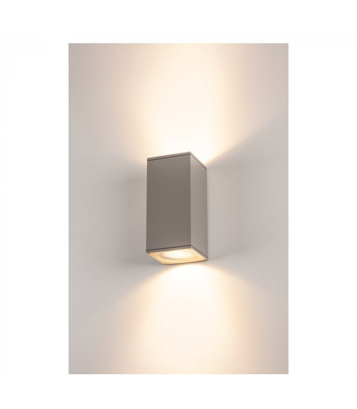 Up Down Outdoor Square Flush Box Wall Light, Silver-Grey, Es111, IP44, GU10